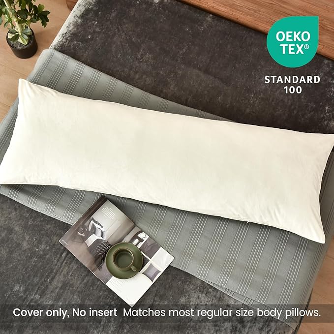 PHF Super Soft Velvet Zippered Body Pillowcase, No Insert, 1 Pack Luxury Cozy Warm Pillow Sham Cover with Zipper, 20"X 54" Long Cozy Fuzzy Flannel Pillow Case, Cream