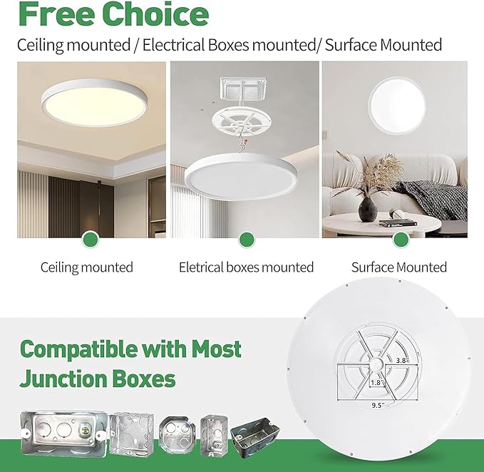 20 Inch Large LED Flush Mount Ceiling Light with Remote, 40W,4350LM, 3000K-6000K Selectable, White Round Flat Panel Low Profile Ceiling Light Fitures for Hallway, Kitchen, Bedroom, Laundry Room