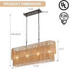 42” Boho Chandelier Coastal 2 Layers Hand Woven Rattan Pendant Light Linear Large Island Light for Dining Room Kitchen Island Living Room, UL Listed