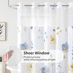 QiyI Stall Floral Shower Curtain with Snap in Liner, Blue and Yellow Watercolor Cloth Bath Curtains, No Hook Shower Curtains with Mesh Top Window, Fabric Waterproof Bathroom Curtain Set, 36 x 75 Inch