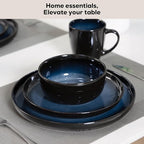 Romswi Ceramic 18Pcs Dinnerware Sets,Stoneware Plates and Bowls Set for 6, Chip & Scratch Resistant Dish Set, Handmade Reactive Glaze, Oven, Microwave & Dishwasher Safe, Dreamy Moonlight-Blue