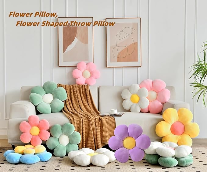 Cute Daisy Plush Throw Pillow - 19.6" Flower Shaped Seating Cushion