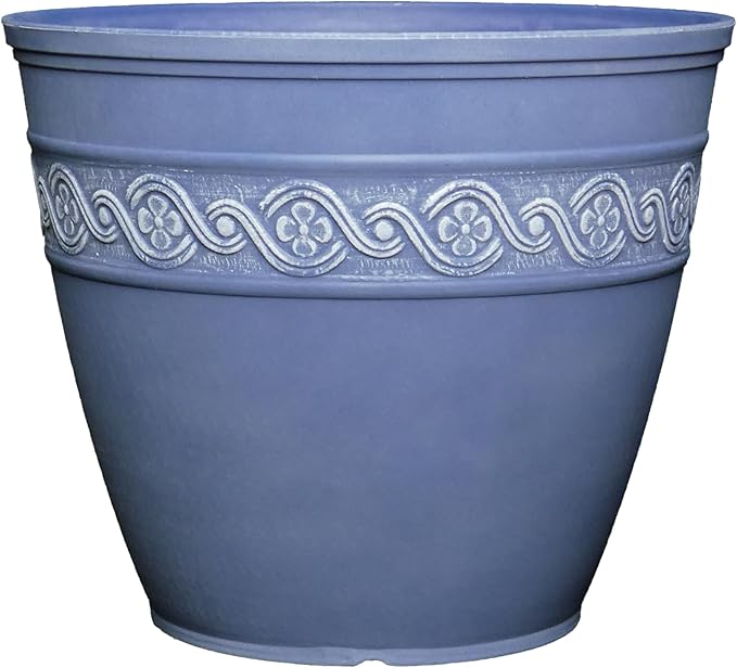 Classic Home and Garden Corinthian Resin Planter Pot - Outdoor & Indoor Plant Pot - Round Planter for Plants & Flowers (13" Slate Blue, Pack of 1)