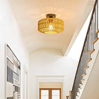 MAYNA 11.8" Rattan Ceiling Light Fixture, Hand-Woven Boho Light Fixtures Ceiling Mount, Mini Rattan Chandelier Light Fixture for Farmhouse Hallway Bedroom Kitchen Entryway, Bulb NOT Included