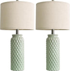 24" Modern Ceramic Green Bedside Lamp Set of 2 Table Lamp for Bedroom Decor Farmhouse Table Lamp for Living Room Office Dorm