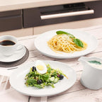 Ceramic Serving Platters, White Oval Relief Platters, Entertaining Modern Kitchen Dishes, for Dinner, Fruit, Salad, Pasta - Microwave, Oven&Dishwasher Safe, 12 Inch Oval Set of 4