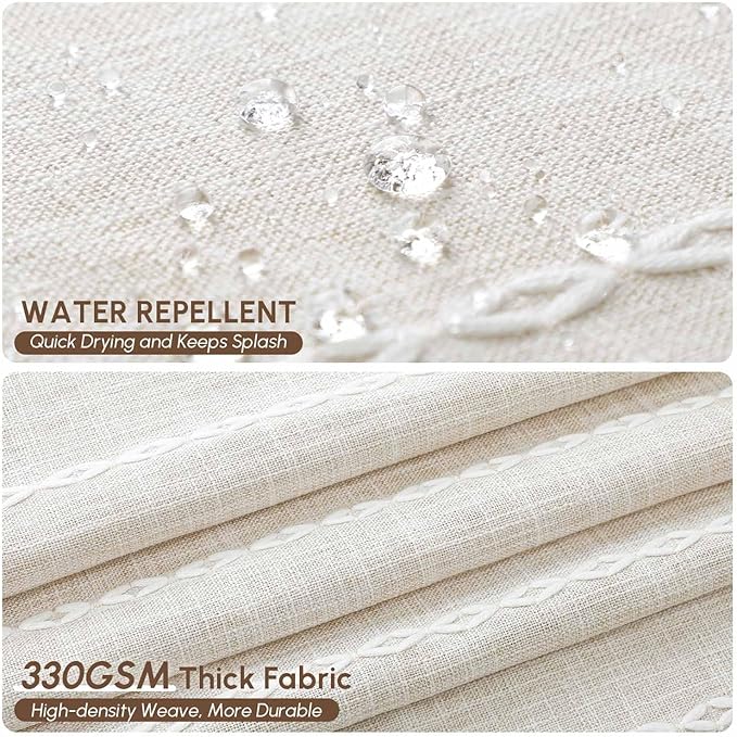 WELTRXE Boho Shower Curtain, Modern Farmhouse Shower Curtain Set with Tassels, Rustic Bathroom Decor, Heavy Duty Fabric Water Repellent with Hook, Beige/Cream, 72x72 Inches