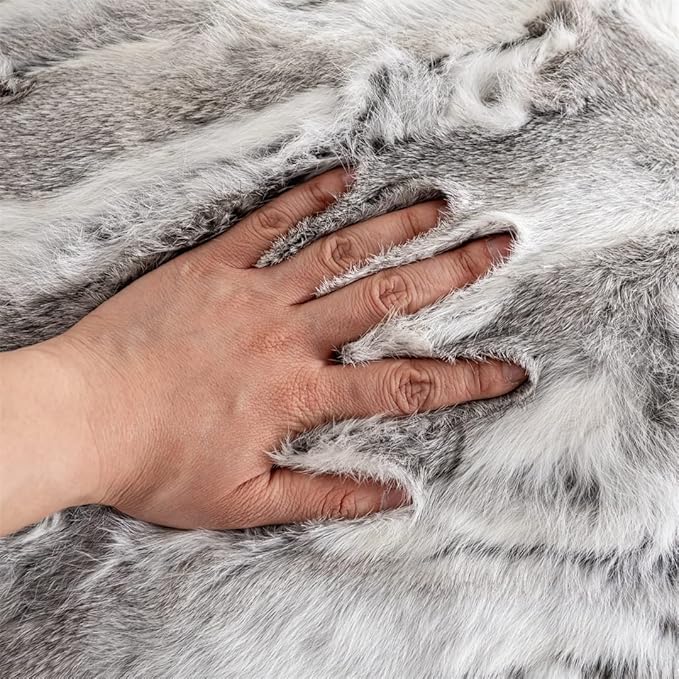 Rabbit Hide Fur Pillow Case Cushion Cover Fur Throw Decorative Animal Skin Pillowcase Home Living Room (Grey, 30×50cm（12in×20in）)