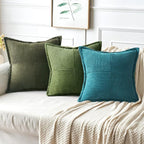 MIULEE Decorative Throw Pillow Covers for Couch Bed Livingroom 20x20 Inch Set of 2 Moss Green Boho Accent Throw Pllows Broadside Striped Patchwork Soft Corduroy Summer Pillowcases