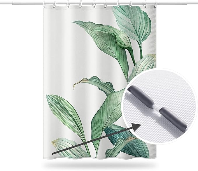 Shower Curtain, Banana Leaf Shower Curtain Fabric Green Leaf Shower Curtain, Weighted Hem, with 12 Hooks, Shower Curtains for Bathroom Waterproof Shower Curtain (72 "X 72")