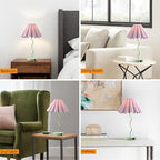 Pleated Table Lamp, Table Lamp for Bedroom, Bedside Lamps for Nightstand with Linen Lampshade, Modern Lamp for Bedroom Home Office Decor, Green