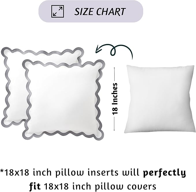 Folkulture Throw Pillow Covers | (18 x 18) Set of 2 Scallop Pillow Cover | Cute Outdoor Pillows or Decorative Pillows Standard Size | Cotton Couch Pillows for Living Room | White Throw Pillows