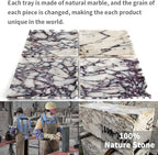 Natural Marble Tray, Coffee Table, Food, Fruit, Paper Cup, Cake Display, Coffee bar, Family Gatherings, Seasonal Holiday Decoration Tray(Viola-Square-9.8"x9.8"x0.7")