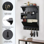 Wall Mail Organizer with Storage Drawer and 6 Hooks, Easy Install Key Rack for Entryway and Home Decor, Luxury Black