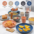 Wheat Straw Dinnerware Sets,48-Piece Plates and Bowls Sets for 6-Unbreakable,Reusable Plastic Dish Set-Dinner Plate/Dessert Plate/Cereal Bowl/Cup/Utensils-Microwavable Dishwasher Safe 48P-Deep Gray
