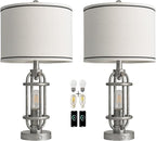 23.75'' Table Lamps Set of 2 for Living Room Bedroom Industrial Farmhouse Metal Touch Lamps with USB A+C Ports, Night Light Vintage Nightstand Bedside Lamp, Bulbs Included, Antique Silver