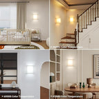 Adhesive Battery Operated Wall Sconce Set of 2, 5000 mAh Battery Rechargeable Bulb with 12 RGB Colors, Stick on Cuboid Wall Sconce No Drill Wall Lights, Linen