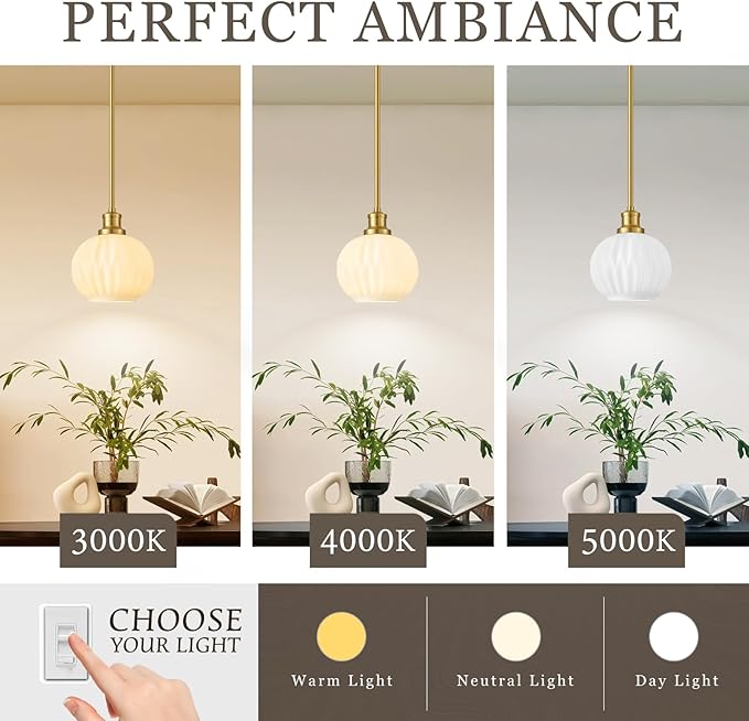 Milk Glass Pendant Lights Kitchen Island, 1-Light 7.1" Brushed Gold Modern Pendant Light Fixtures with Rods, Globe Hanging Lighting for Kitchen Sink Bathroom Dining Room, E26 Base