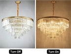 Gold Modern Crystal Chandelier, 5-Tier Round Flush Mount Ceiling Light Fixtures Height Adjustable Pendant Lighting for Dining Room Living Room Bedroom Kitchen Hotel Foyer