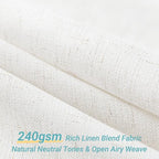 Linen Shower Curtain with 12 Hooks Modern Heavy Duty Washable Fabric Curtain Set Waterproof Thick Cloth Shower Curtains for Bathroom Bathtub Washable, 72x96,Linen White