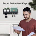 Key Holder Wall Mount, Entryway Mail Organizer with Shelf, Decorative Key Hanger with 7 Hooks Holds Leashes and Glasses, Includes Mounting Hardware (13.8” x 5.3” x 3.2”)