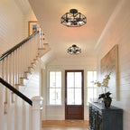 Black Semi Flush Mount Ceiling Light, Farmhouse Hallway Light Fixtures Ceiling Mount, 3 Light Industrial Close to Ceiling Lights with Metal Hexagon Cage for Kitchen, Hallway, Entryway, Bedroom
