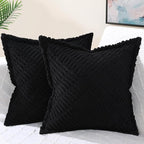 decorUhome Decorative Black Throw Pillow Covers 20x20 Set of 2 with Splicing, Boho Soft Neutral Corduroy Broadside Twill Pillow Covers for Couch Bed Sofa Living Room