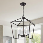 MELUCEE Vintage Lantern Pendant Light 6 Light Industrial Cage Chandelier with E12 White Candle-shaped Base Oil Rubbed Bronze Rustic Geometric Hanging Light Fixture for Kitchen Island Foyer Dining Room