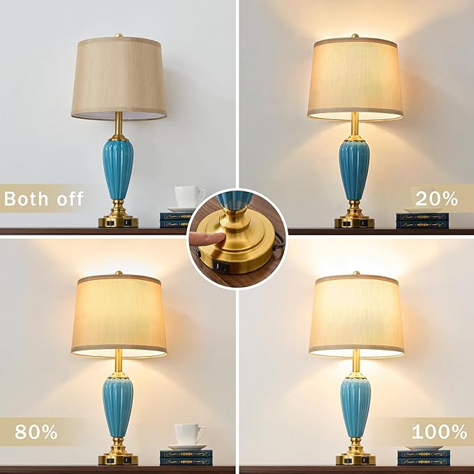 Living Room Table Lamp, 25.5" Touch Lamp for Nightstand with USB A+C Ports, Modern Farmhouse Table Lamps for Bedroom, Bulb Included