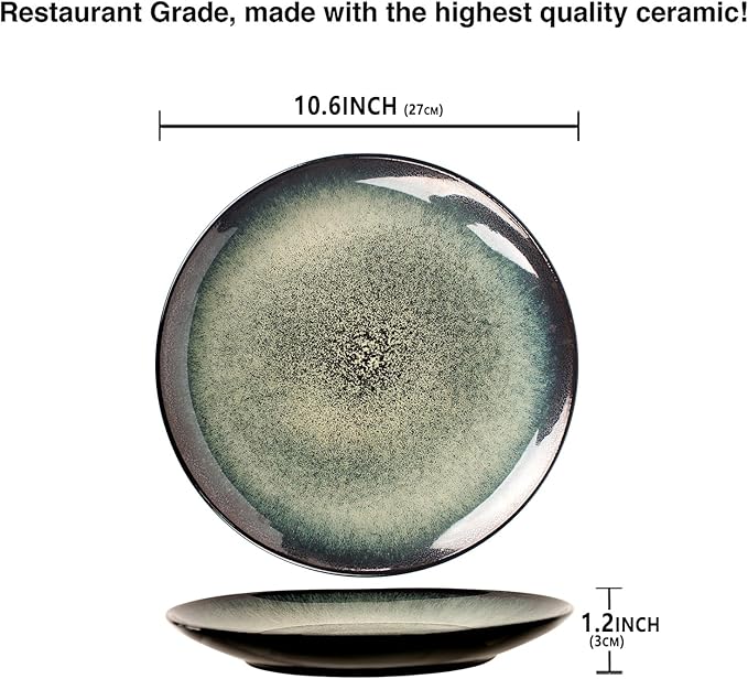 10.6 Inch Porcelain Plates Set, for Appetizer, Dinner Plates, Salad, Dessert, Snacks, Serving Plate Set of 4, Microwave and Dishwasher Safe, apply Home, Restaurant