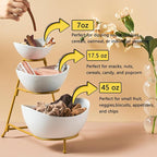 LYEOBOH 3 Tier Serving Bowls Set Tiered Serving Stand, Porcelain Oval Bowls with Collapsible Metal Stand for Entertaining, Party, Dessert Display, Candy, Chip and Dip (Gold)-45oz / 17.5oz / 7oz