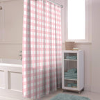 Christmas Shower Curtain, Rustic Pink White Buffalo Check Plaid Pattern Shower Curtains Set with Hooks, Farmhouse Waterproof Fabric Bathroom Curtains Decor Home Accessories,72 X 72 Inch Long