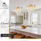 Gold Crystal Chandeliers 16" Modern 6-Light Small Pendant Light Luxury 3 Tiers K9 Crystal Ceiling Pendant Round Light Fixture for Dining Room Entryway Kitchen Bedroom Closet