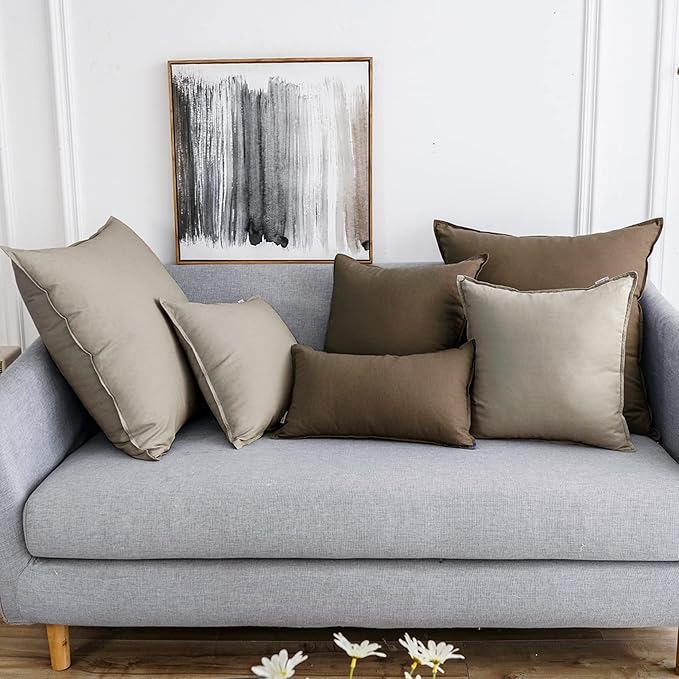 Jeanerlor Decorative Cotton Linen Couch 26"x26" Throw Pillow Case for Sofa Durable Classy, Comfortable Cushion Cover (65 x 65cm), Gray