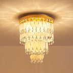 Capiz Shell Crystal Chandeliers, Close to Ceiling Coastal Style Light Fixture for Living Room, Bedroom, Dining Room, D13in x 14in, Clear Crystal & Gold Finish Frame