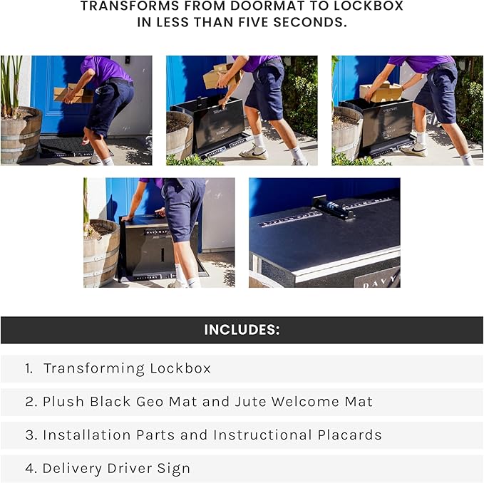 DAVYMAT ~ Transforming Doormat Package Locker/Anti-Theft Lockable Outdoor Parcel Safe/Secure Collapsible Porch Storage/Large 26x18x15" Capacity