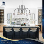8 Lights Modern Sputnik Chandelier Large Luxury L41” Black Mid Century Smoke Glass Globe Ceiling Pendant Lighting Contemporary for Foyer Staircase Living Dining Room Kitchen