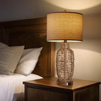 Rattan Table Lamps Set of 2 Wicker Lamps 3 Way Dimmable Touch Control Farmhouse Rustic Coastal Lamps with USB Port for Bedroom Living Room Office (LED Bulbs Included)