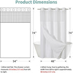 White No Hook Waffle Weave Shower Curtain with snap-in Liner Replacement, 230GSM Waterproof Fabric Hotel Shower Curtain Set for Bathroom, Through Mesh Top Window,54Wx74H