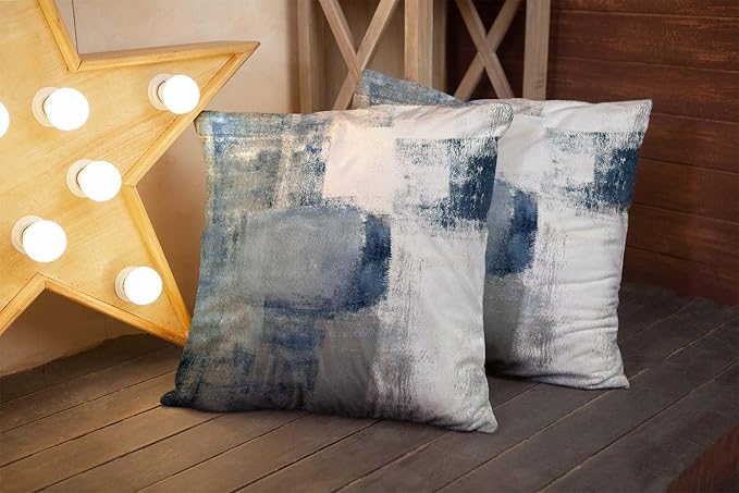 CAPSCEOLL Navy Blue Grey Throw Pillow Covers,Gray White Modern Abstract Art Painting Throw Pillows for Couch,Blue Decorative Pillow Covers 16X16 Inch 2 Pcs Square Cushion Cover Gift for Couch Sofa