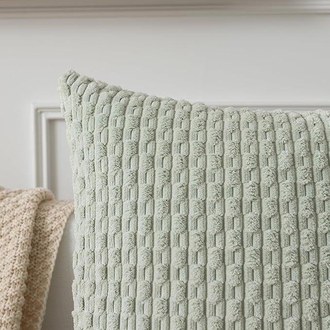 Kevin Textile 2 Packs Light Green 26x26 Pillow Covers Spring Euro Pillow Covers with Stripe Pattern Big Throw Pillow Covers for Couch Bedroom 66x66 cm