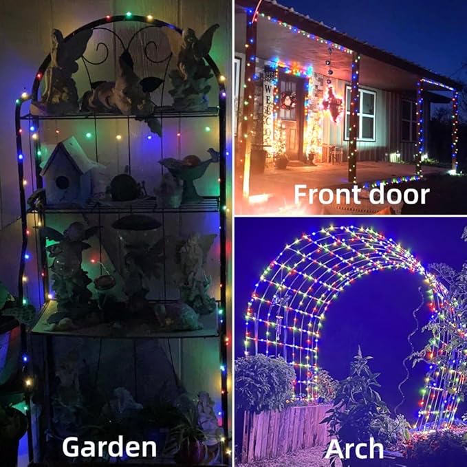 QITONG 4 Pack Multicolor Solar Fairy Lights Outdoor Waterproof, Each 33ft 100 LED Christmas String Lights, 8 Modes Silver Wire Mini Twinkle Lights