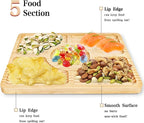 Divided Wood Serving Tray, Rectangular Tray Chip and Dip Platter, Serving Tray with 5 Sections for Appetizers & Snacks, Veggie Platter, Food Trays for Party 12'' x 8.7'' x 0.6''