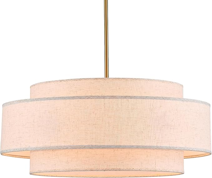 Modern 23.6" Large Drum Chandelier 6-Lights Vintage Modern Chandelier Light Fixture with Linen Shade Retro Farmhouse Drum Chandeliers for Dining Room, Kitchen Island, Living Room, Bedroom