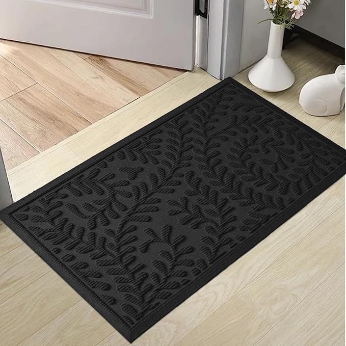 Front Door Mat, Absorbent Dirt Trapping Welcome Door Mat Indoor Outdoor, Non Slip Entry Mat, Indoor Outdoor Door Mats, Fade Resistant, Low Profile Doormat for Entryway, 29×17, Black