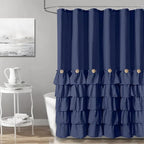 Seasonwood Navy Blue Shower Curtain for Bathroom Ruffle Shower Curtain 72 X 72 Inches Farmhouse Shower Curtains with Buttons & Blue Ruffles