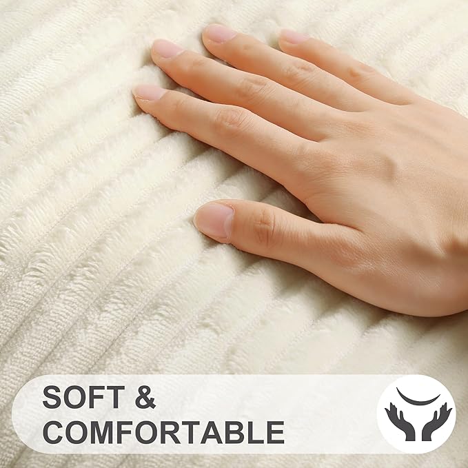 Simmore Decorative Fall Throw Pillow Covers 18x18 Set of 2, Soft Natural Plush Flannel Double-Sided Fluffy Couch Pillow Covers for Sofa Living Room, Beige