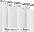 Inhousolu Boho Farmhouse Shower Curtain with Fabric Liner Set, Faux Linen Textured, 14 Metal Hooks Luxury Weighted Hem, Washable Wrinkle Free Bath Curtain for Hotel Bathroom 72" W x 84" L White