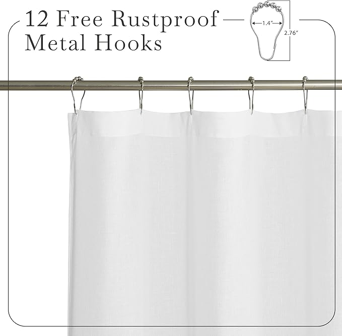 KGORGE White Linen Shower Curtain - Semi Sheer Lightweight Button Hole Half Privacy Quick Dry Shower Curtains for Bathroom Bathtub Decor, White, 72 x 72 inches Long, Hooks Included