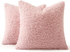 MIULEE Pack of 2 Pink Throw Pillow Covers 18x18 Inch Faux Fur Decorative Sherpa Boucle Pillow Covers Fuzzy Accent Soft Sheepskin Fleece for Boho Home Decor Couch Living Room Bed Valentines Day